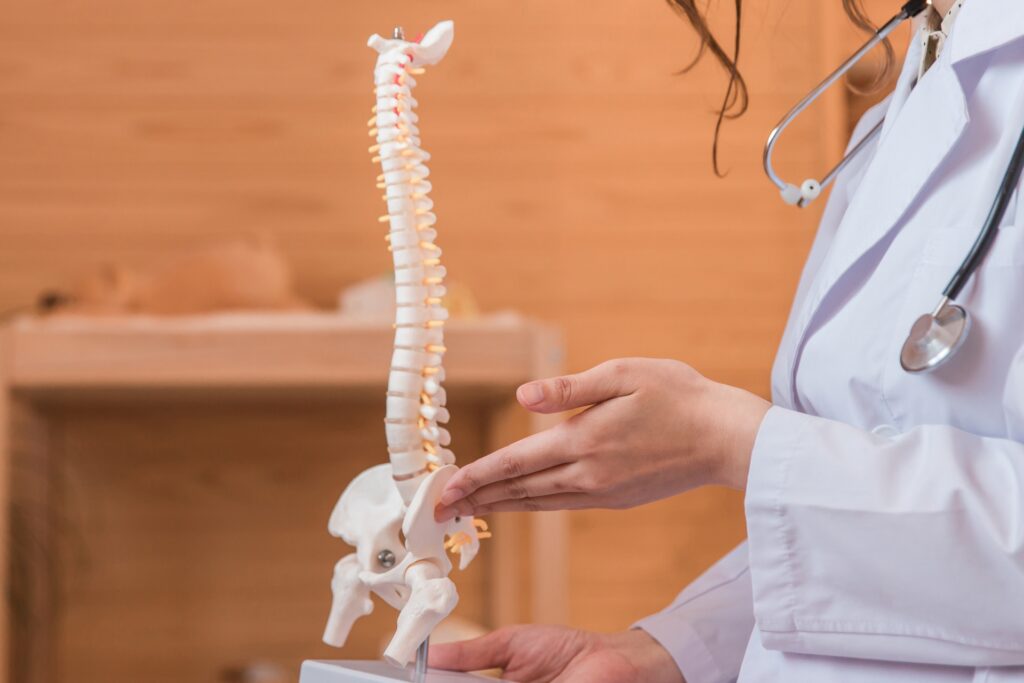 骨格模型で姿勢の歪みを説明する様子